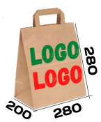 Бумажный пакет с плоскими ручками 280/200/280 мм с нанесением логотипа