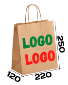 Бумажный пакет с кручеными ручками 220/120/250 мм с нанесением логотипа