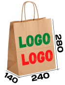 Бумажный пакет с кручеными ручками 240/140/280 мм с нанесением логотипа
