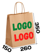 Бумажный пакет с кручеными ручками 260/150/350 мм с нанесением логотипа