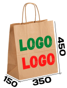 Бумажный пакет с кручеными ручками 350/150/450 мм с нанесением логотипа