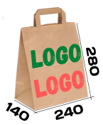 Бумажный пакет 240/140/280мм с логотипом,с одной стороны, 2 цв. 500шт